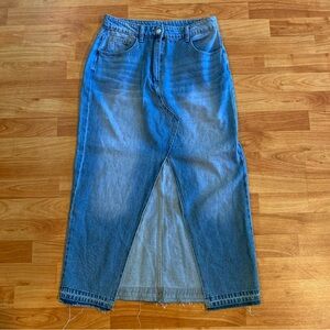Women’s Denim Jean Long Maxi Midi Skirt Raw Hem 30 Waist Y2K